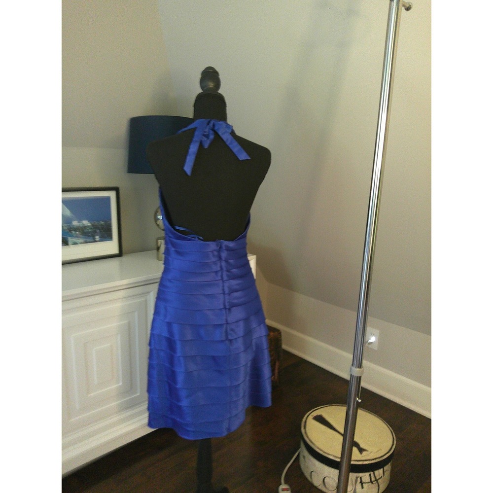 BCBGMAXAZRIA Cocktail‎ Dress Womens 8 Blue Good Satin Tiered Halter Mini - Picture 10 of 12